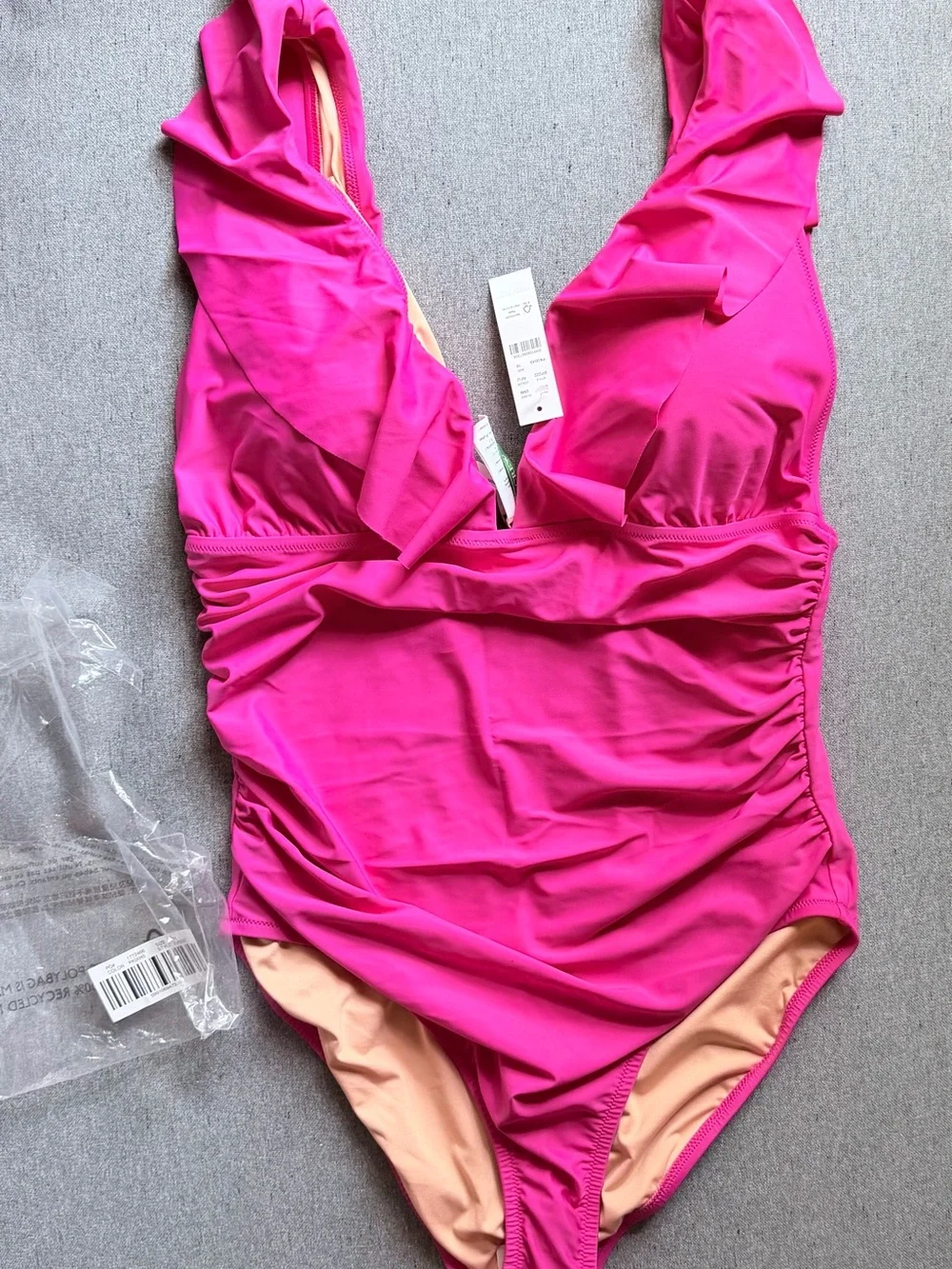 J. Crew Fuchsia Ruffle V-Neck One-Piece Swimsuit
